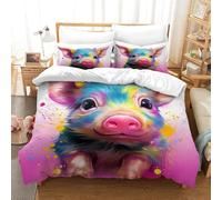 KOABERUVN Imprimé 3D Le Petit Cochon Parure De Lit Microfibre Super Douce Et Respirante Housses De Couettes 3 Pièces Et Taie d'oreiller Single（140x200cm）