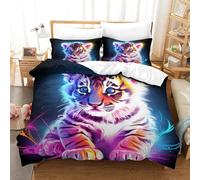 KOABERUVN Imprimé 3D Le Tigre Ensemble De Literie avec Microfibre Super Douce Et Respirante Housse De Couette 3 Pièces Et Taie d'oreiller Single（140x200cm）