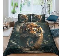 KOABERUVN Imprimé 3D Le Tigre Ensemble De Literie avec Microfibre Super Douce Et Respirante Housse De Couette 3 Pièces Et Taie d'oreiller King（220x240cm）