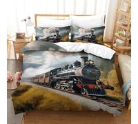 KOABERUVN Imprimé 3D Train à Vapeur Parure De Lit Microfibre Super Douce Et Respirante Set De Housse De Couette 3 Pièces avec Taies d'oreiller Single（140x200cm）