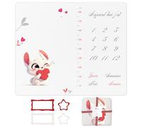 Koabi Couverture Étape Bébé en Français | Tapis Evolution | Garçon ou Fille, Unisexe | Mignon, Coeurs, Lapin | Suivi Âge & Taille | Cadeau Naissance | Doux & Confort | 120x100cm