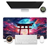 KOAIWPAE Anime Torii Gate Sous-main de bureau, cerisier et ciel galactique, grand tapis de souris de jeu, 80 x 40 cm, grand tapis de souris pour clavier d'ordinateur avec base antidérapante et bords