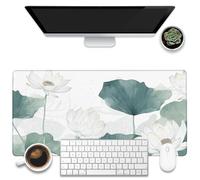 KOAIWPAE Grand tapis de souris de jeu avec base antidérapante et bords cousus - Motif lotus aquarelle - 80 x 40 cm