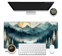 KOAIWPAE Grand tapis de souris de jeu pour bureau, bleu sarcelle et doré, sous-main de bureau à motif paysage esthétique, aquarelle, montagnes abstraites, 80 x 40 cm, grand tapis de souris étendu avec