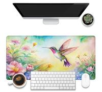 KOAIWPAE Grand tapis de souris de jeu pour bureau, tapis de bureau motif colibri volant aquarelle, beau sous-main de jardin, 80 x 40 cm, grand tapis de souris pour clavier d'ordinateur avec base