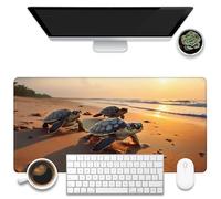 KOAIWPAE Grand tapis de souris de jeu pour bureau, tapis de souris bébé tortue sur la plage, tapis de bureau mignon tortue de mer, 80 x 40 cm, grand tapis de souris avec base antidérapante et bords