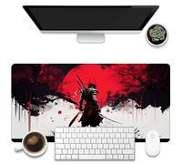KOAIWPAE Grand tapis de souris de jeu, sous-main de bureau pour samouraï japonais cool, sous-main rouge et blanc, 80 x 40 cm, grand tapis de souris pour clavier d'ordinateur avec base antidérapante et