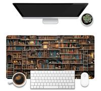 KOAIWPAE Sous-main de bureau, étagères fantaisie, plein de livres, grand tapis de souris de jeu pour bureau, grand tapis de souris pour clavier d'ordinateur étendu, 80 x 40 cm, avec base antidérapante