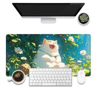 KOAIWPAE Sous-main de bureau, grand tapis de souris de jeu avec base antidérapante et bords cousus Motif chat Happy Fat Cat 80 x 40 cm