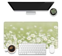 KOAIWPAE Sous-main de bureau, grand tapis de souris de jeu avec base antidérapante et bords cousus - Motif fleurs de camomille - 80 x 40 cm