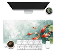KOAIWPAE Sous-main de bureau, grand tapis de souris de jeu motif carpes koï aquarelle, 80 x 40 cm, base antidérapante et bord cousu