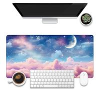 KOAIWPAE Sous-main de bureau, grand tapis de souris de jeu pour bureau, motif nuages fantastiques, aquarelle, cape et étoiles, croissant de lune, grand tapis de souris d'ordinateur avec base