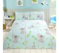 Koala Amusant Housse Couette Simple Set Bleu/Gris Enfants Literie Arbres Fleurs
