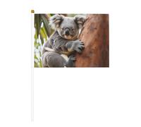 Koala arbre câlin 1 drapeau agitant double face et mini drapeau bâton, adapté pour la décoration de fête et les activités d'équipe