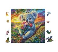 Koala avec des Fleurs 100 Pieces Casse-tête Personne Âgée en Carton Rigide sans Déformation Facile Débutant Thérapie Occupationnelle Anti-Stress Petit Prix 28x28cm