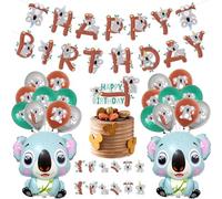 Koala Décorations de fête d'anniversaire sur le thème KoalaBear Décoration d'anniversaire avec bannière Happy Birthday, décorations de cupcake et ballons pour enfants Jungle Animal Party
