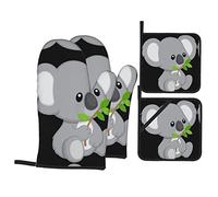Koala Eat Leaf Lot de 4 gants de cuisine extra longs et coussinets chauds pour la cuisine et la pâtisserie avec poches