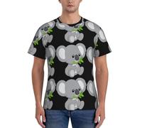 Koala Eat Leaf T-shirt d'été à col rond et manches courtes pour homme, Noir , 3XL