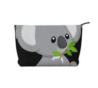 Koala Eat Leaf Trousse de maquillage en velours côtelé Grande ouverture, Noir , Taille unique