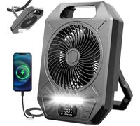 Koala Global Ventilateur de camping portable USB 13000mAh, 4 vitesses, minuterie, autonomie 17-82h, lampe LED, crochet métallique - Tente, Voyage, Maison, Urgence
