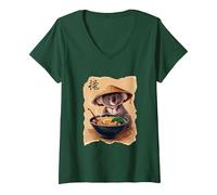 Koala Koala Homme Femme Kawaii Mangeant Ramen Japonais Koala T-Shirt avec Col en V, Femme, Vert Forêt, XL
