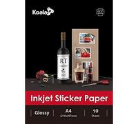 KOALA Lot de 10 feuilles de papier photo auto-adhésif à jet d'encre Blanc brillant A4