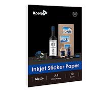 KOALA Lot de 10 feuilles de papier photo autocollant pour imprimante à jet d'encre Blanc mat Format A4