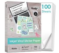 Koala Lot de 100 feuilles de papier autocollant en vinyle imprimable pour imprimante à jet d'encre, blanc mat, papier autocollant imperméable, 21,6 x 27,9 cm, fonctionne avec une machine à découper