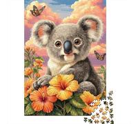 Koala Mignon avec des Fleurs Puzzle À 1000 Morceaux Papier Épais Puzzle Familial Parents-Enfants Compatible Plateau Heures Divertissement Garanties Divertissement 38x26cm/1000pcs