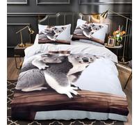 Koala Mother And Baby Ensemble De Literie 3D Effet Microfibre Hypoallergique 3 Pièces 2 Taies Ultra Douce nature Wildlife Linge de Lit Confortable Entretien Facile for Garçon Single（140x200cm）