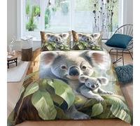 Koala Mother Housse de Couette Microfibre résistante 3 Pièces 3D Effet Douce Nature Wildlife Art Ensemble De Literie avec Fermeture Éclair Confortable for Garçon Single（140x200cm）