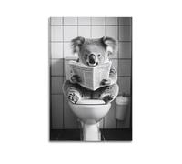 Koala Ours assis sur les toilettes lisant un journal _ Humour de salle de bain _ Décoration murale humoristique _ Impression d'animaux drôles _ Home S_ Ai Art-1_3 Poster décoratif sur toile Poster