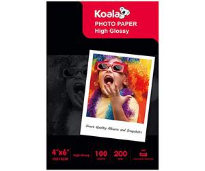 KOALA Papier photo jet d'encre brillant, 10x15 cm, 200 g/m², 100 feuilles, pour imprimante à jet d'encre Canon Hp Epson