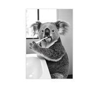 Koala se brossant les dents, art mural amusant pour salle de bain, jolie décoration de buanderie, animaux dans la salle de bain, imprimé humour koala rétro, Ai Art-1