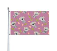 Koala souriant et tulipes roses pour l'extérieur Drapeau double face 3x5, drapeaux de bannière pour la décoration de jardin de chambre pour l'extérieur, fournitures de fête, décoration murale, toile d