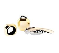 Koala Spain Set de vin chromé doré (3 pièces), 1 Tire-Bouchon à Deux Temps, 1 Coupe-Capsule vin, 1 récupérateur de Gouttes vin