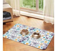 Koalas Mignons et Fleurs,Tapis d'alimentation pour Animaux de Compagnie, Sets de Table en Cuir PU pour Chats et Chiens,40x60cm