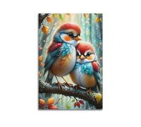 koanga Poster d'œuvre d'art sur toile représentant deux beaux oiseaux - Affiches murales et image d'art moderne pour chambre à coucher - 30 x 45 cm