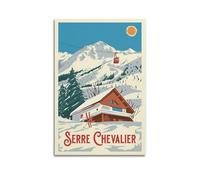 koanga Poster vintage d'hiver Serre Chevalier - Impression sur toile - Décoration murale moderne pour chambre à coucher - 60 x 90 cm