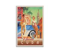 koanga Poster vintage sur toile La Havane Cuba - Impression sur toile - Décoration murale moderne pour chambre à coucher - 40 x 60 cm