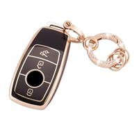 Koaudb Coque de clé de voiture 3 boutons en TPU avec porte-clés pour Mercedes Benz A B C E G S SL Classe CLS SLC CLA GLB GLC GLE GLS AMG Coque de clé intelligente Noir Or (R-Bz-3L-B)