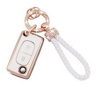 Koaudb Coque de clé de voiture en TPU compatible avec 2 boutons Peugeot 107 207 307 307S 308 407 607 807 3008 5008 Citroen C2 C3 C4 C5 C6 C8 Xsara Flip Folding Key Shell Case Fob (Pgt-2F)