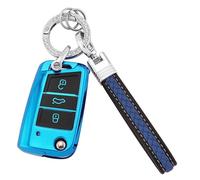 Koaudb Coque de clé de voiture en TPU souple à 3 boutons pour VW Touran Golf 7 Polo MK6 Jetta 4 T-Roc Rapid Spaceback Superb Karoq Seat Leon Ibiza (CL-Vlw-3B-E)