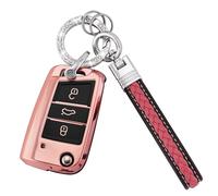 Koaudb Coque de clé de Voiture en TPU Souple à 3 Boutons pour VW Touran Golf 7 Polo MK6 Jetta 4 T-Roc Rapid Spaceback Superb Karoq Seat Leon Ibiza (CL-Vlw-3B-P)