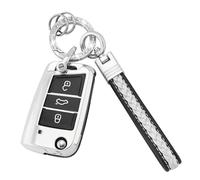 Koaudb Coque de clé de Voiture en TPU Souple à 3 Boutons pour VW Touran Golf 7 Polo MK6 Jetta 4 T-Roc Rapid Spaceback Superb Karoq Seat Leon Ibiza (CL-Vlw-3B-S)