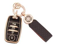Koaudb Coque de clé de voiture Kia à 4 boutons en TPU souple pour Kia Optima Soul Sportage Sorento Forte NIRO Rio Protection de clé avec porte-clés en cuir brillant (C-BP-Kia-4S)