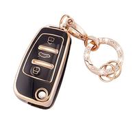Koaudb Coque de clé de Voiture pour Audi A1 A3 A4 A6 A8 Quattro Q3 Q7 S3 S6 RS3 RS6 R8 TT TTS 3 Boutons Flip Key Case Coque Souple en TPU avec Porte-clés Noir doré (R-Ad-3-B)