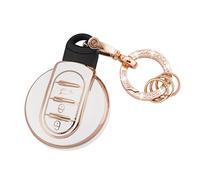 Koaudb Coque de clé de voiture pour BMW Mini Cooper, coque souple en TPU Smart Key avec porte-clés pour BMW MINI Cooper F54 Clubman F55 F56 F57 F60 Countryman 3 boutons Smart Key Holder (R-Mn-W)