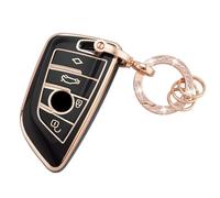 Koaudb Coque de clé de Voiture pour BMW Soft TPU Full Protection Smart Key Case Noir Or avec Porte-clés Fit pour BMW X1 X2 X3 X5 X6 2 5 6 7 Series 3 4 Boutons Smart Key Fob Case (R-BM-4D-B)