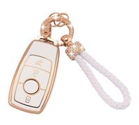Koaudb Coque de clé de Voiture pour Mercedes Benz, 3 Boutons en TPU Souple avec Porte-clés Bling pour Mercedes Benz A B C E G S SL CLS Classe AMG Smart Key Fob Case (Bz-3L)